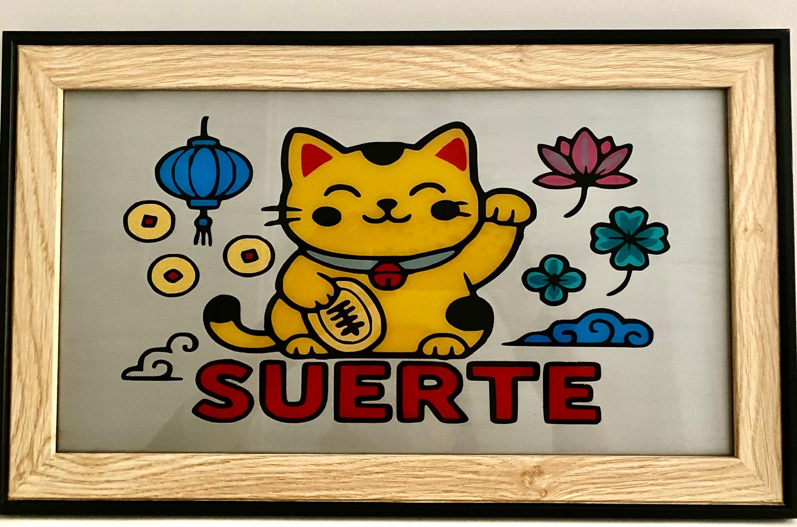 Lucky Cat, hand painted glass